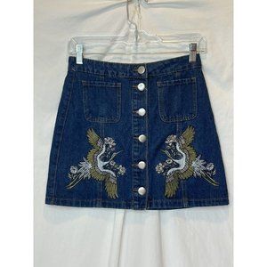 Mr Price South Africa RT Brand Sz 0 Button Front Jean Skirt Embroidered Birds